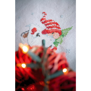 Vervaco stamped cross stitch kit tablechloth "Christmas gnomes", 80x80cm, DIY