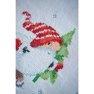 Vervaco stamped cross stitch kit tablechloth "Christmas gnomes", 40x100cm, DIY