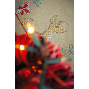 Vervaco stamped cross stitch kit tablechloth "Reindeer in Christmas spirit", 80x80cm, DIY