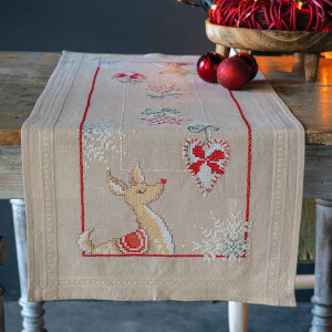 Vervaco Tischläufer Kreuzstich Stickpackung "Rentieriere und Weihnachten", Stickbild vorgezeichnet, 40x100cm