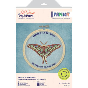 Panna stamped satin stitch kit on Organza with wooden...