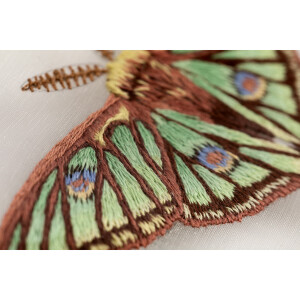 Panna stamped satin stitch kit on Organza with wooden hoop "Graellsia Isabellae Butterfly", 13x13cm, DIY