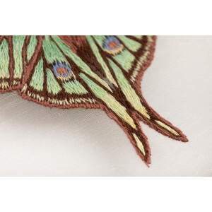 Kit point satin estampillé Panna sur Organza avec cerceau en bois "Graellsia Isabellae Butterfly", 13x13cm
