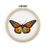 Panna stamped satin stitch kit on Organza with wooden hoop "Monarch Butterfly", 13x13cm, DIY