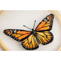 Kit punto raso estampado Panna sobre Organza con aro de madera "Mariposa Monarca", 13x13cm