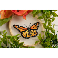 Panna stamped satin stitch kit on Organza with wooden hoop "Monarch Butterfly", 13x13cm, DIY