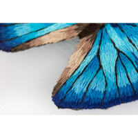 Panna Plattstich auf Organza Stickpackung mit Stickrahmen "Morpho-Adonis Schmetterling", Stickbild vorgezeichnet, 13x13cm