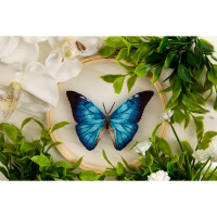 Panna stamped satin stitch kit on Organza with wooden hoop "Morpho Adonis Butterfly", 13x13cm, DIY