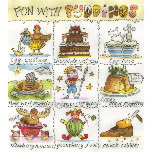 Bothy Threads counted cross stitch kit "Fun With Puddings", XHS18, 26x29cm, DIY