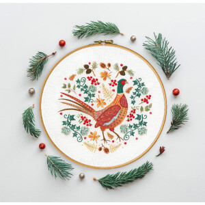 Bothy Threads stamped embroidery kit "Folk Pheasant", EKP5, Diam. 20cm, DIY