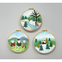 Bothy Threads felt embroidery with wooden hoop, printed background "Cottage In the Woods", EFE2, Diam 15cm, DIY
