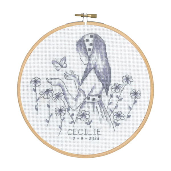 Permin counted cross stitch kit with hoop "Cecilie", Diam. 18cm, DIY