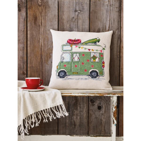 Permin counted cross stitch kit cushion front "Camper", 40x40cm, DIY