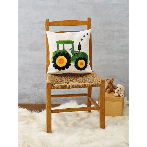 Permin counted cross stitch kit cushion front "Tractor", 30x30cm, DIY