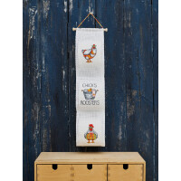 Permin counted cross stitch kit wall hanger "Toilet paper holder Chicks & roosters", 12x60cm, DIY