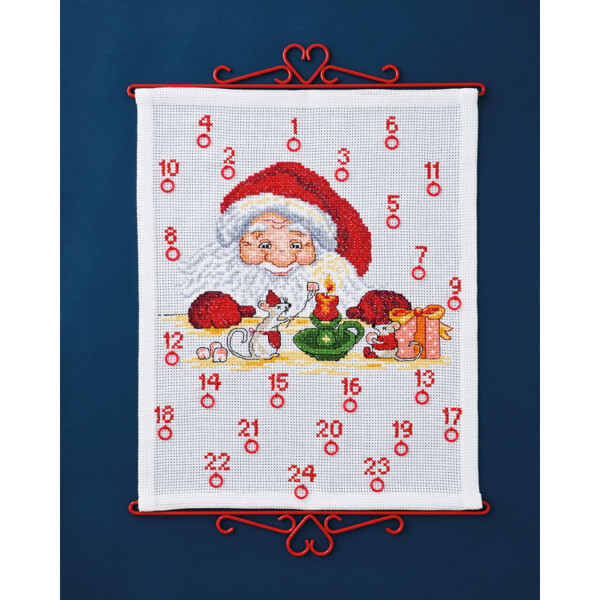 Kit de punto de cruz contado Permin Calendario de Adviento "Papá Noel y ratón", 38x46cm