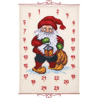 Набор для вышивки крестом Permin Адвент-календарь "Дед Мороз с огоньком", 75х112см