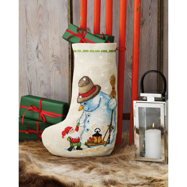 Набор для вышивки рождественский чулок Permin "Снеговик", 28х42см