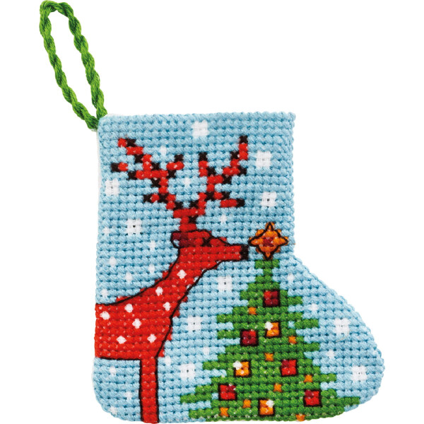 Permin counted cross stitch kit stocking mini "Reindeer", 7x7cm, DIY