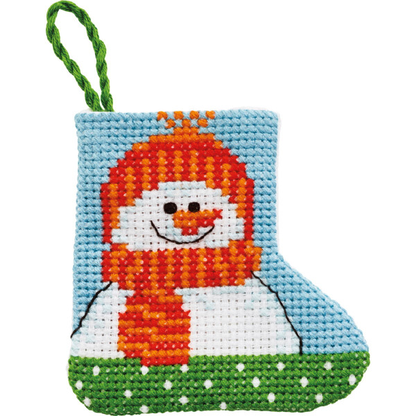 Permin counted cross stitch kit stocking mini "Snowman", 7x7cm, DIY