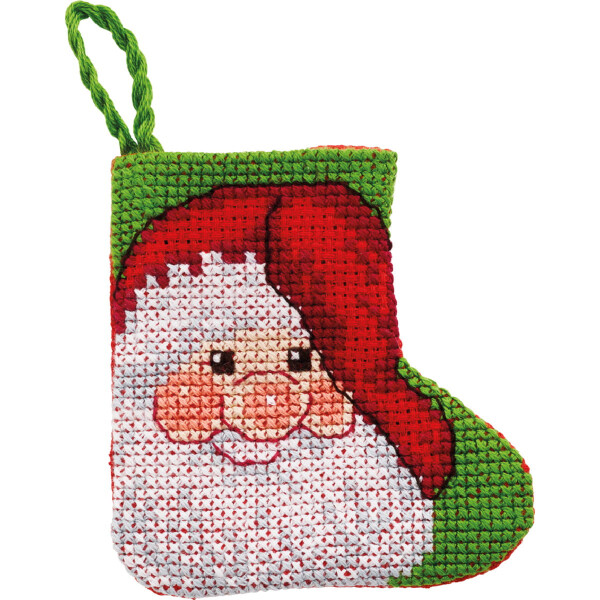 Permin counted cross stitch kit stocking mini "Santa Claus", 7x7cm, DIY