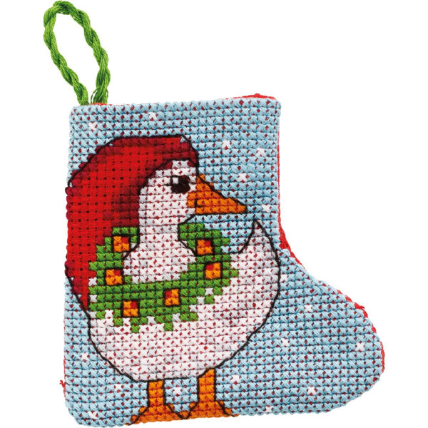 Permin counted cross stitch kit stocking mini "Christmas goose", 7x7cm, DIY