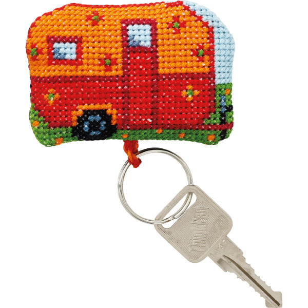 Permin counted cross stitch kit key ring pendant "Caravan ", 7x5cm, DIY
