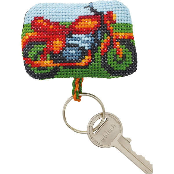 Permin counted cross stitch kit key ring pendant "Mototrcycle", 7x5cm, DIY