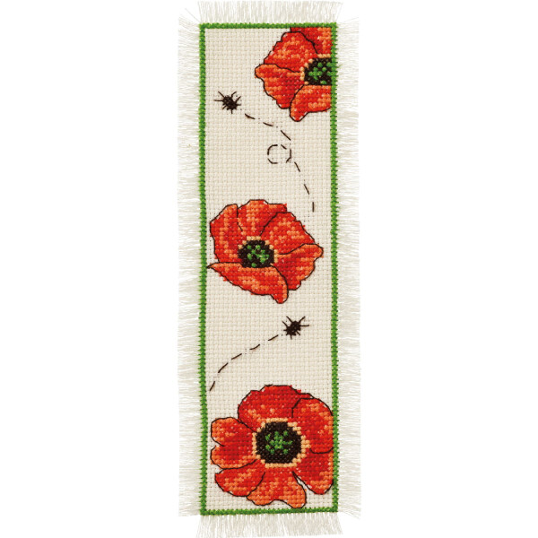 Permin counted cross stitch kit bookmark "Poppies", 7x22cm, DIY