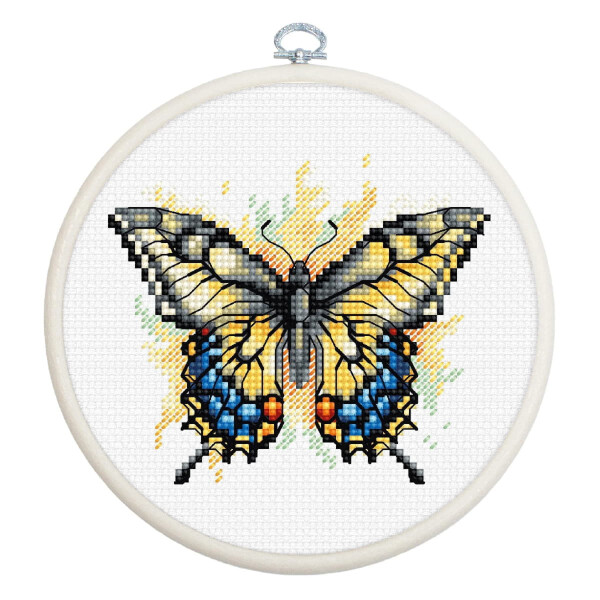 Luca-S counted cross stitch kit with hoop "Swallowtail Butterfly", 9x8cm, DIY