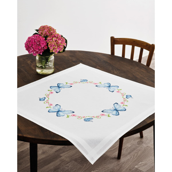 Permin tablecloth stamped cross stitch kit "Butterfly", 80x80cm, DIY
