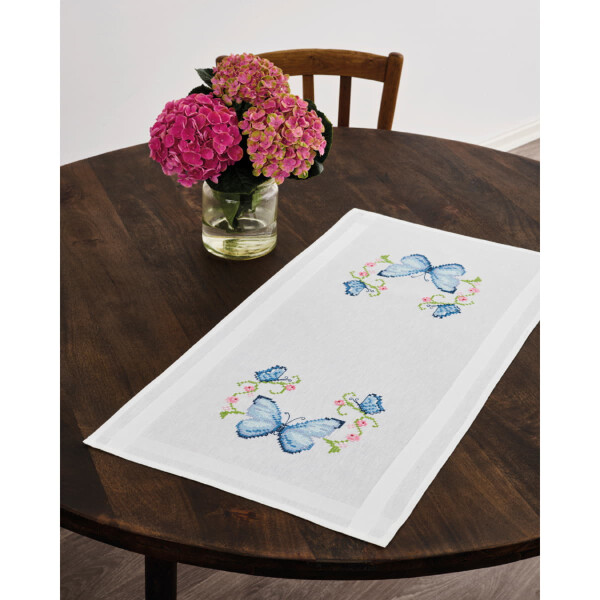 Permin Tischläufer Kreuzstich Stickpackung "Schmetterlinge", Stickbild gedruckt, 40x80cm