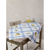 Permin tablechloth counted cross stitch kit "Lemon & flower", 85x85cm, DIY