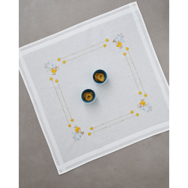 Permin tablecloth stamped satin stitch kit "Angels", 80x80cm, DIY