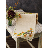 Permin counted table runner cross stitch kit "Buttercup & House Sparrow ", 36x86cm, DIY