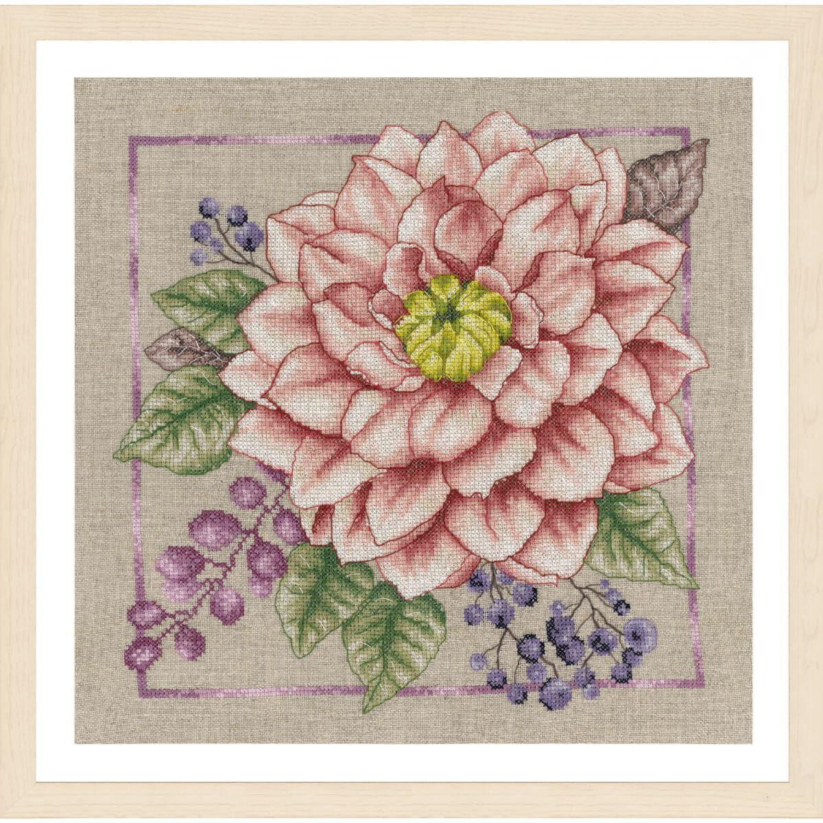 An embroidery pack from Lanarte with a large pink flower...