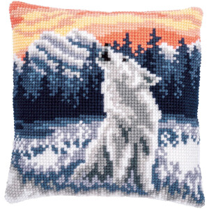 Vervaco stamped cross stitch kit cushion "Wolf in winter", 40x40cm, DIY