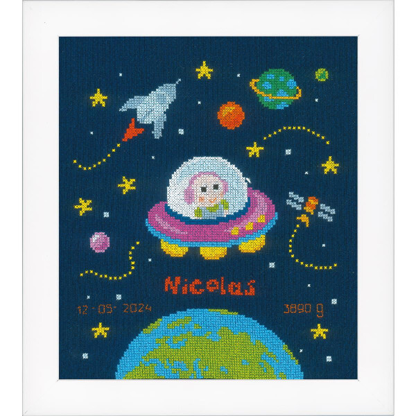 Vervaco counted cross stitch kit "Baby astronaut", 23x26cm, DIY