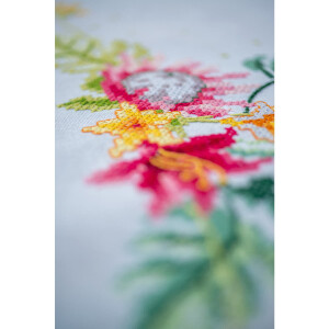Vervaco Tischdecke Kreuzstich Stickpackung "Tropische Blumen", Stickbild vorgezeichnet, 80x80cm