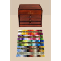 DMC vintage wooden small box with 3 drawers, threads in 120 colors