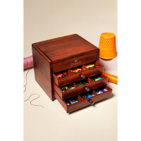 Petite boîte en bois vintage DMC avec 3 tiroirs, fils en 120 couleurs