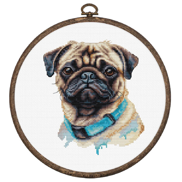 Luca-S counted cross stitch kit with hoop "Pug", 13x15cm, DIY