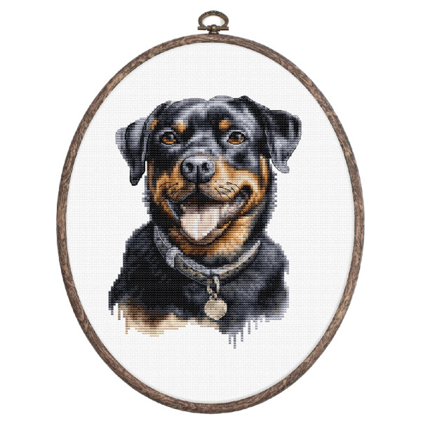 Luca-S counted cross stitch kit with hoop "Rottweiler", 13x17cm, DIY