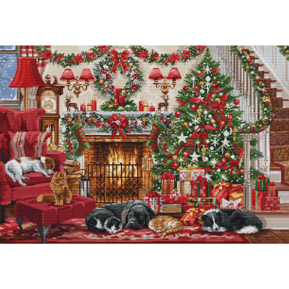 A cozy Christmas scene with a decorated Christmas tree...