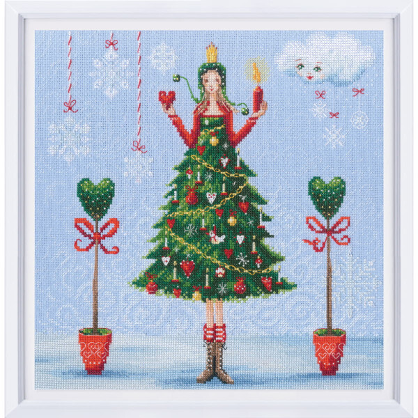 RTO counted cross stitch kit "Lady in a green dress", 27,5x27,5cm, DIY
