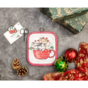 Letistitch counted cross stitch kit with hoop "Meowy Christmas", 9x11cm, DIY