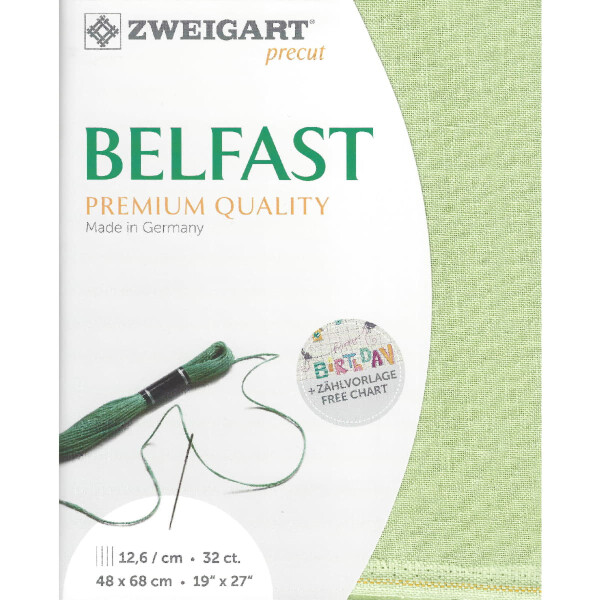 Tessuto Evenweave Belfast Zweigart Precute 32 ct. 3609 100% Lino colore 6083 verde 48x68 cm