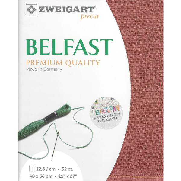 Tissu Evenweave Belfast Zweigart Precute 32 ct. 3609 100% Lin coloris 4030 rouge 48x68 cm