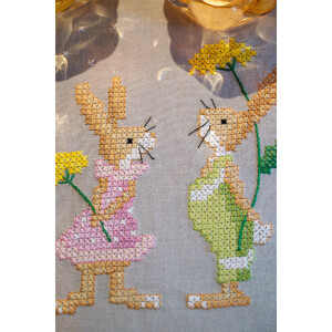 Vervaco stamped cross stitch kit tablechloth "Eastern rabbits", 80x80cm, DIY