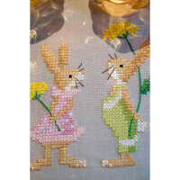 Vervaco stamped cross stitch kit tablechloth "Eastern rabbits", 40x100cm, DIY
